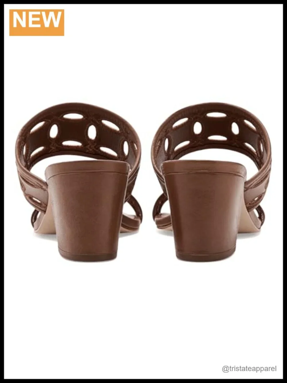 Leather Slide Sandal with Floral Embroidery Block Heel Open Toe